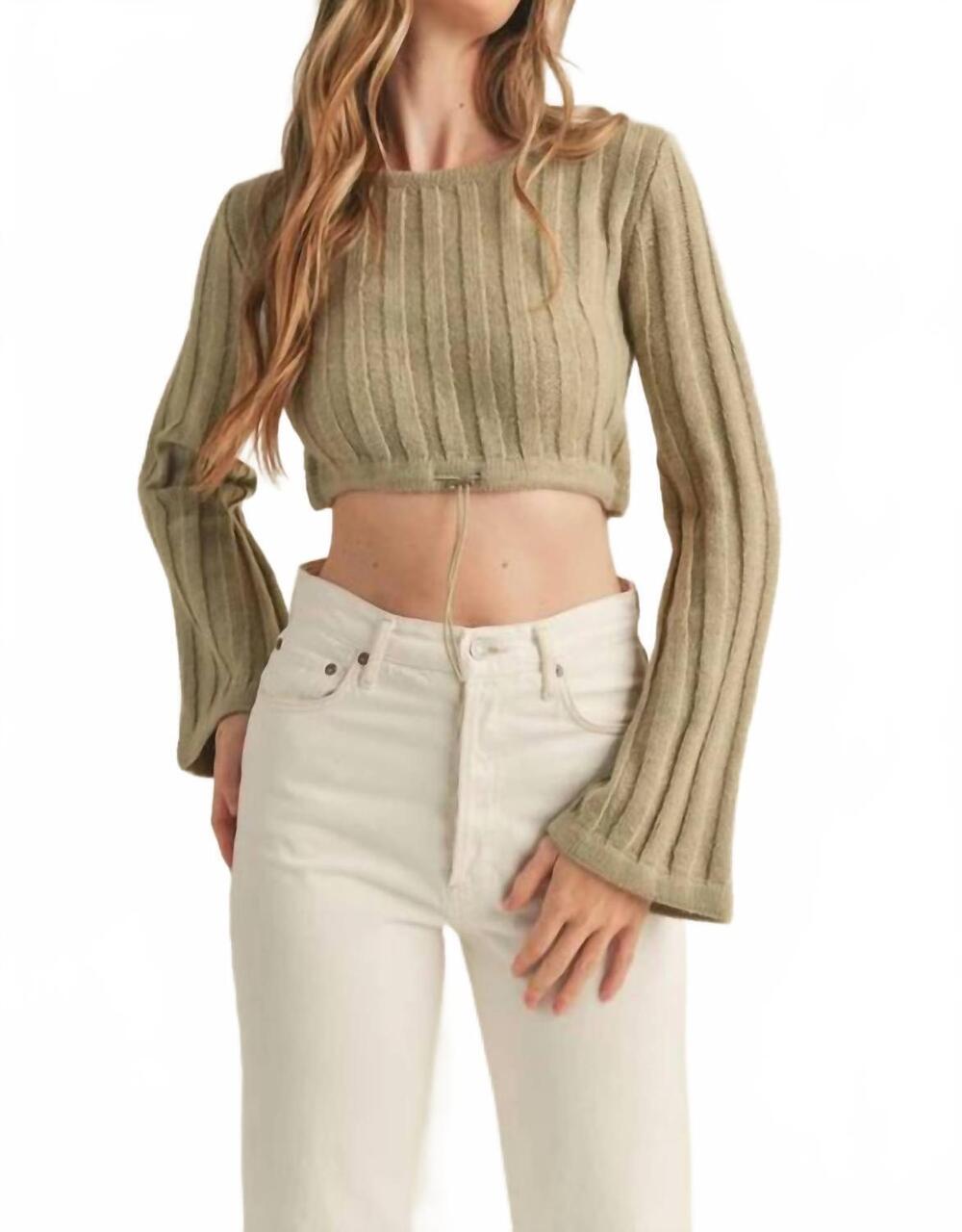 NEW MABLE long bell sleeve crop top in light olive